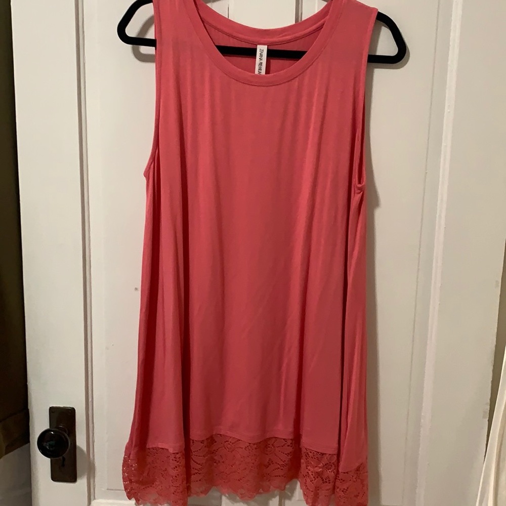 Zenana Premium Sleeveless Lace Hem Tunic - Picture 1 of 6